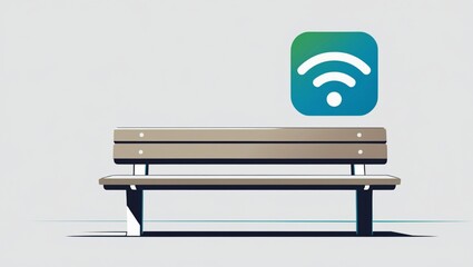 Vector of a city bench with a wifi icon
