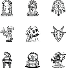 Collection of Hand Drawn Spooky and Evil Doodle Icons 