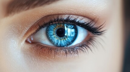 Obraz premium Close-Up of Blue Eye with Reflections Capturing the Intricacy of the Human Iris