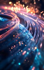 Obraz premium Cross sectional view of a fiber optic cable system embedded within the earth s surface, connecting data hubs and powering a global network