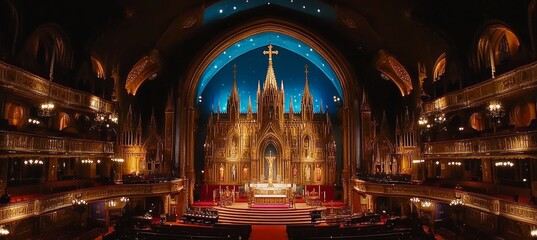 Obraz premium Gothic Architecture The Majestic Interior of the Notre Dame Basilica in Montreal, Canada
