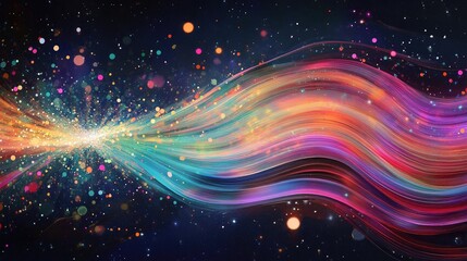 Obraz premium Vibrant and detailed painting of a fiber optic cable emitting colorful light beams symbolizing digital communication