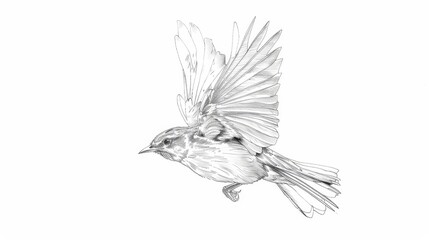 Fototapeta premium A detailed sketch of a bird in flight, showcasing its wings and body in motion.