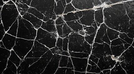 Abstract Black Marble Texture with White Veins and Cracks