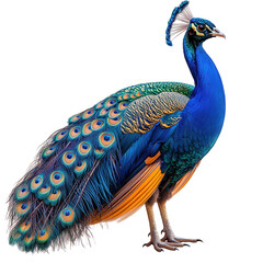 Obraz premium Colorful peacock displaying its vibrant feathers in a natural setting during daylight hours isolated on transparent background