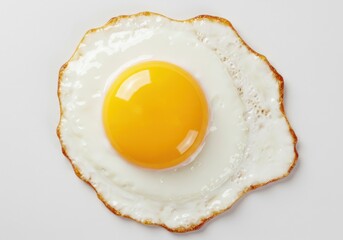 A single fried egg with a golden yolk and smooth white edges isolated on white background