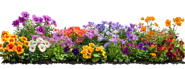 A garden bed with colorful flowers  isolated on white background PNG.AI GENERATED