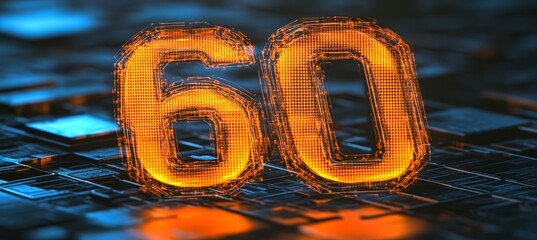 Futuristic glowing 3d number  60  on an abstract digital background for modern design elements