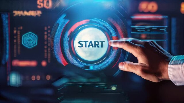 Someone is pressing a button with the word start on it