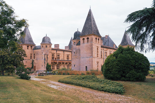 Picturesque Chateau Caumont castle medieval with turrets in loire