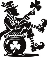 leprechaun with shamrock and pot of gold