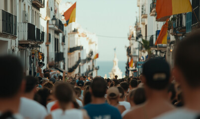 Obraz premium crowded city, Europe, young people, travel shot, EU. Protest, street scene, very crowded, population, change, climate change protesters.