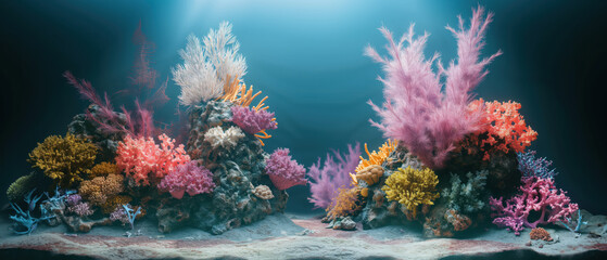 A stunning podium set amidst the beauty of a vibrant coral reef, blending natural wonders with clean elegance.
