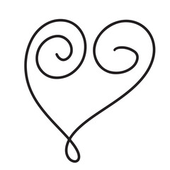 Simple black line drawing of a heart with elegant swirls representing love and affection