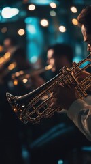 A man plays a trumpet in a band