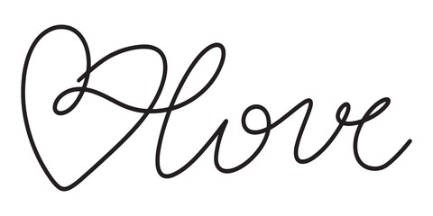 Unique heart-shaped design showcasing the word love in elegant script on a clean background