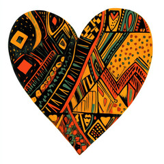 Heart Illustration with African Patterns and Colors for Black History Month