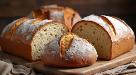 A close up of a loaf of bread on a cutting board