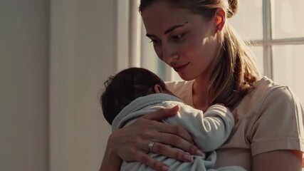 Mother Holding Baby in Warm Natural Light Scene