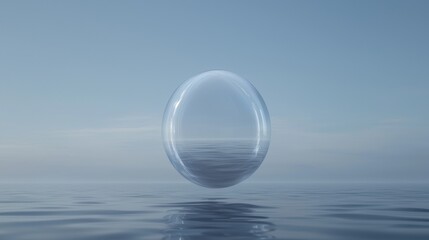 A large, clear, round object is floating on the surface of the water