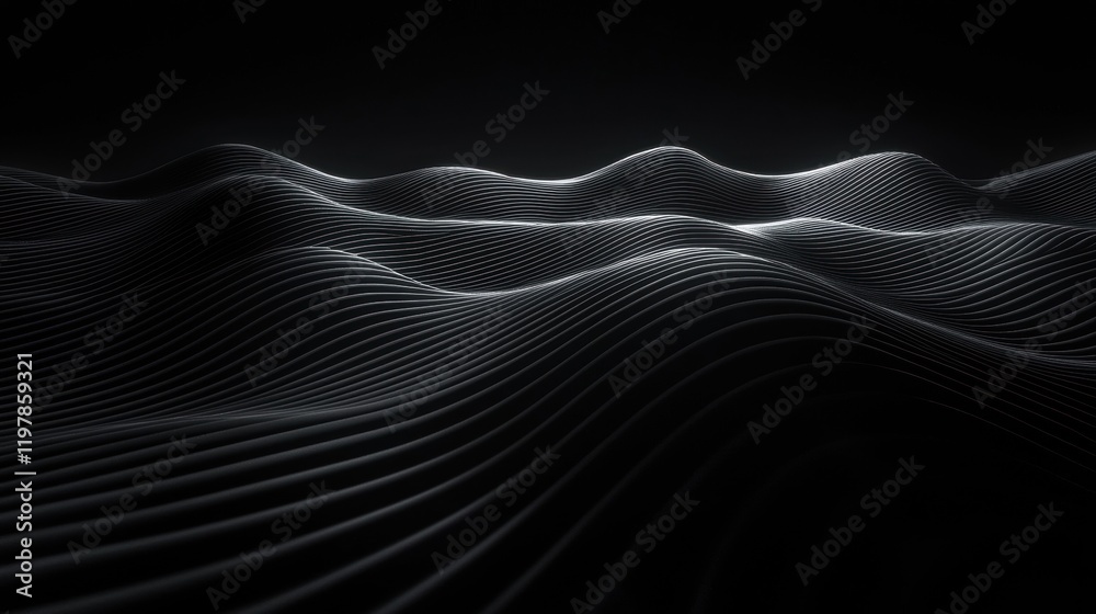 Poster a black and white image of a wave with a lot of dots