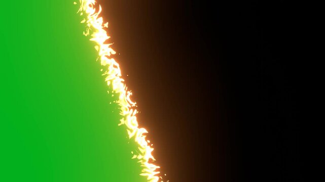 Transition of fire burning green color paper on black background