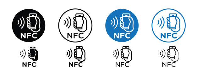 Set of 8 NFC icons with 1 silhouette and 1 unexpanded vector inside, NFC icon featuring wireless signal waves perfect for contactless payment technology and communication designs
