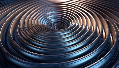 Striking Spiral Design of Metallic Rings in a 3D Abstract Artwork, Showcasing Intricate Geometric Patterns and a Dynamic Spiral Movement.