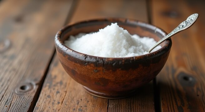 Bowl of sugar with a spoon in it
