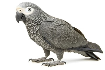African Grey Parrot Isolated on White Background.