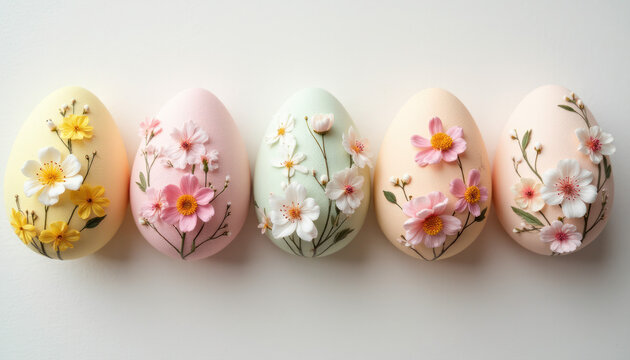 Delicate Easter eggs adorned with floral designs for a charming holiday celebration