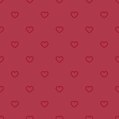 Seamless pattern of small red outline hearts on a red background 