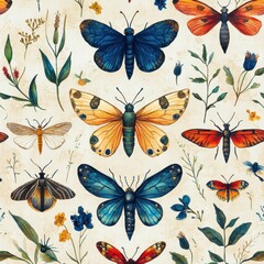 Colorful Insects and Floral Patterns Design