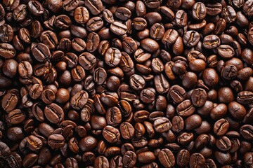 Fototapeta premium Big pile of fresh roasted coffee beans. Image illustrated food for advertisement