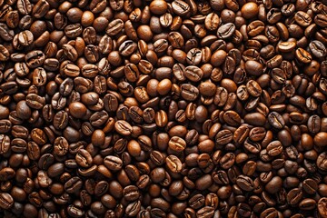 Fototapeta premium Image of Big pile of fresh roasted coffee beans. Professional photo for food blog
