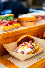 Breakfast slider with fried egg and bacon
