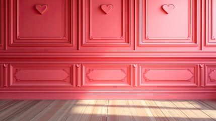 Obraz premium A Romantic Pink Wall with charming heart accents enhances the homes inviting atmosphere
