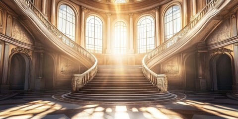 Obraz premium A magnificent staircase leads to an elegant room.