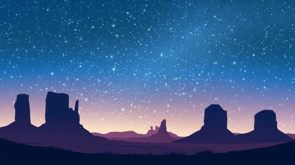 Starry Night Desert Landscape: A Mesmerizing Silhouette of Majestic Peaks Under a Celestial Canvas
