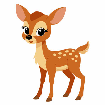 Cute cartoon bambi fawn isolated on white background. Side view. Vector illustration.