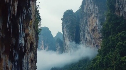 Misty karst mountains, river valley, jungle, travel, Asia