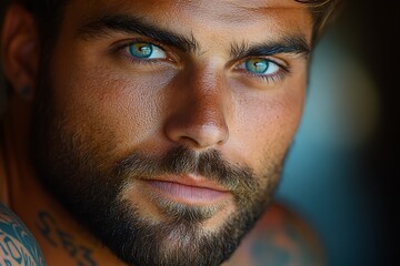 Fototapeta premium Close-up Portrait of a Man with Blue Eyes and Beard