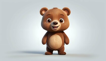 Adorable 3D Rendered Brown Bear Cub:  Cheerful, Cartoon Style