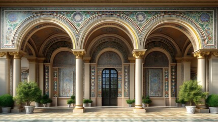 Fototapeta premium Elegant Mosaic Archway Entrance With Lush Greenery