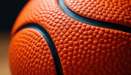 Fototapeta premium Close-up of orange leather basketball, textured surface, game, ball, texture