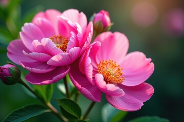 Fototapeta premium Close-up view, vibrant pink peonies, delicate details, spring, pink, delicate