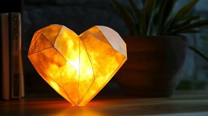 A glowing heart-shaped paper lantern casting a warm light 