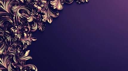 Ornate Gold Floral Design Against Dark Purple Background