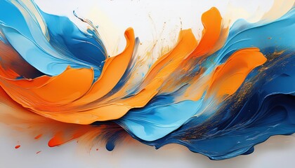 Vibrant, Expressive Abstract Artwork A Striking Combination of Blue Orange Paint Strokes Against a...