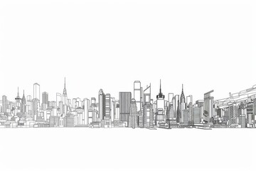 Obraz premium A minimalist line drawing of a city skyline featuring various skyscrapers and architectural elements.
